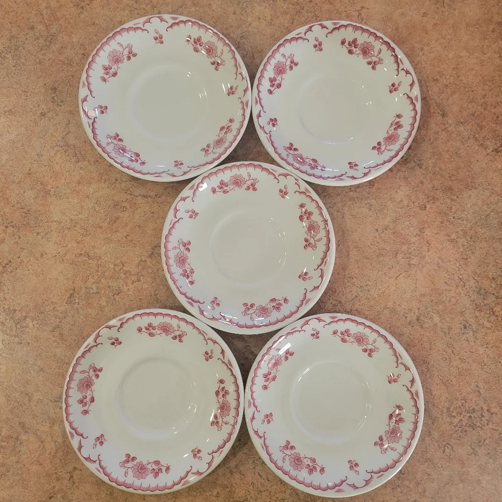 Shenango China Chardon Rose Saucers (5) ~ Vintage 1950s ~ Restaurant Ware ~ GUC